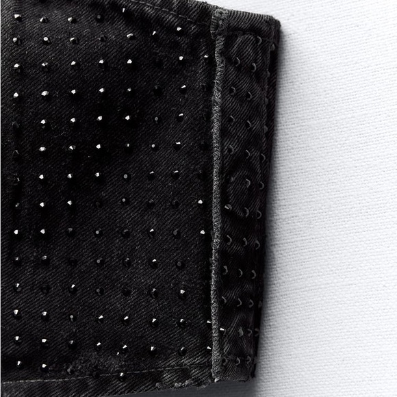 ZARA RHINESTONE TRF DENIM CROP TOP - Picture 8 of 10